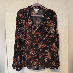 Morgan Taylor Fitted Pink and Orange Notched Collar Blouse